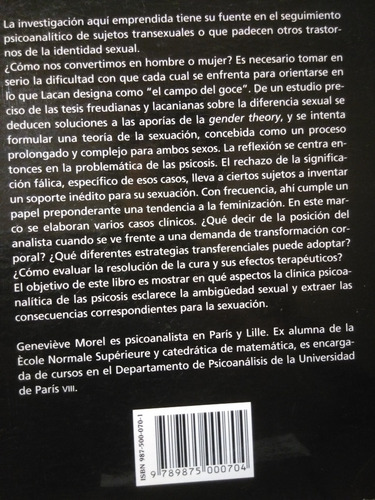 Imagen 2 de 3 de Ambiguedades Sexuales Sexuación Y Psicosis - G. Morel -mn-
