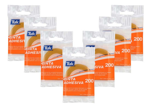 Kit 50 Cinta Adhesiva Tuk 200 Transparente 12mm X 10m Color Blanco Liso