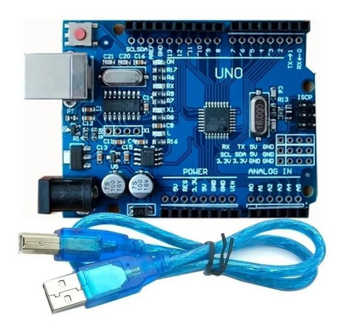 Imagen 5 de 5 de Placa Arduino Uno R3 Atmega328 Ch340 Iot Atmel + Cable Usb