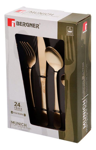 Juego De 24 Cubiertos Munich Acero Inox Champagne Bergner
