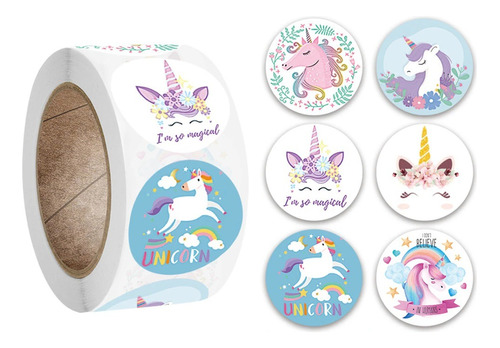 Sticker S Pegatinas Unicornio Rollo 500 Pcs