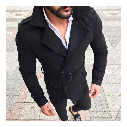 Gabardina Con Doble Botón En L Para Hombre, Abrigo Largo