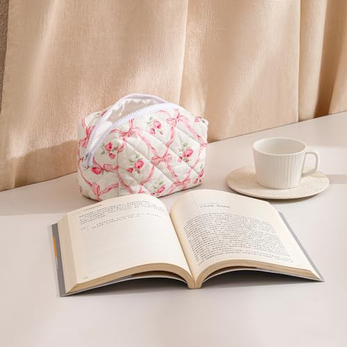 Bolsa De Maquillaje De Algodón Acolchada Floral Para Viaje