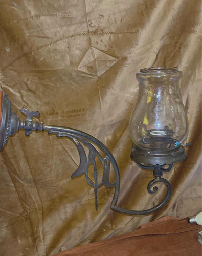 Lámpara A Gas Antigua Inglesa De 1903 Bronce Pátina Original