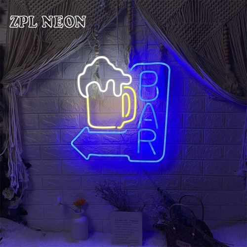 Letrero Led Neon Bar Cerveza Alto 50cm Luminoso
