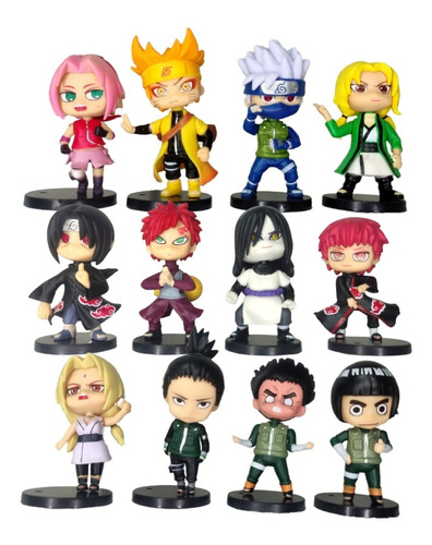 Colección De 12 Figuras De Naruto Personajes  8cm Mediano