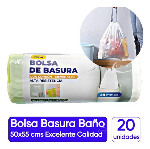 Bolsa Basura Baño Con Cordón Papelero 50x55 Cms - 20 Unid.