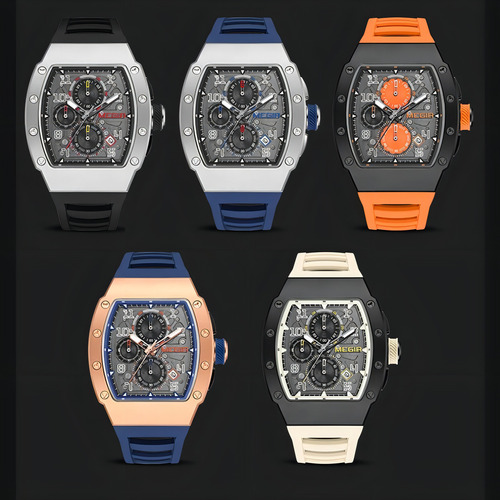 Reloj De Cuarzo Megir Luminous Calendar Con Cronógrafo Color De La Correa Blue/sliver