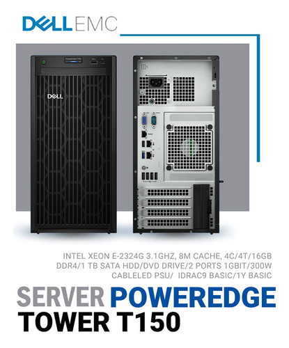 Servidor Dell Power Edge T150 Xeon E-2324g 3.1 16gb Hdd 1tb 