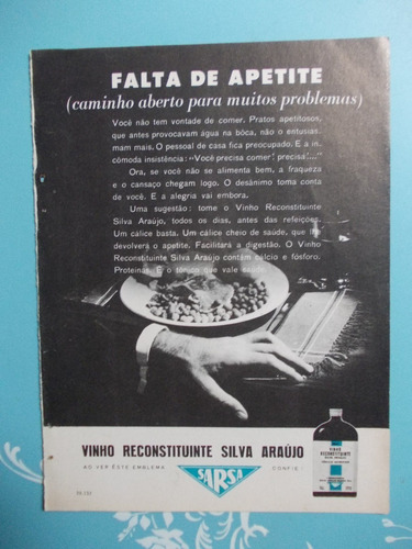 Propaganda Vintage. (kit De2) Vinho Silva Araújo Reconstitui