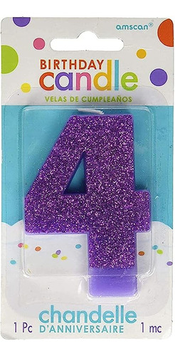 Vela Cumpleaños Con Purpurina 4 Purpura Suministro