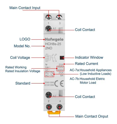 Hofwgele Hch8s-25 Contactor De Ca 25a 2p 110v 120v 2 Polos