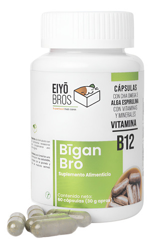 Bigan Eiyo Bros Con B12 Empaque Biodegradable Dietas Veganas Sabor Sin Sabor