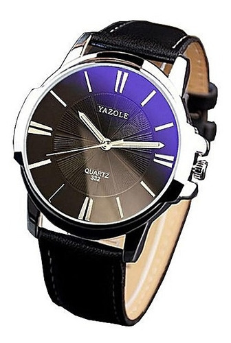 Relógio Masculino Yazole 332 Black Pulseira Em Couro