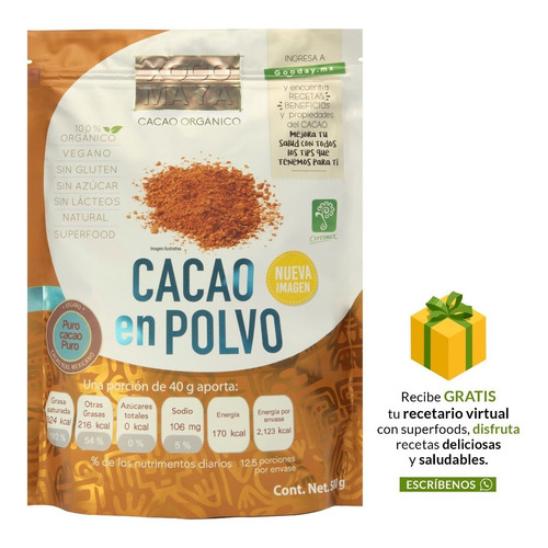 Imagen 1 de 8 de Polvo De Cacao Orgánico 500 G Xoco Maya