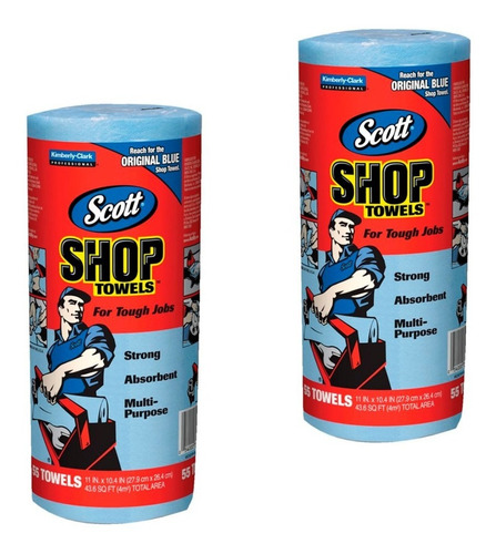 2 Rollos Azules De Scott Shop De 55 Toallas Cada Uno