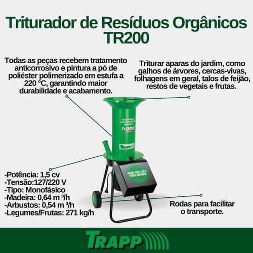 Trituradora de residuos orgánicos Trapp Tr-200 Bivolt 1.5cv