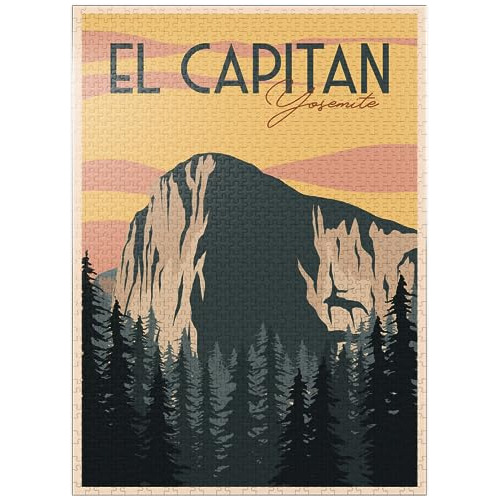 El Capitan In Yosemite National Park Usa Art Deco Style Vint
