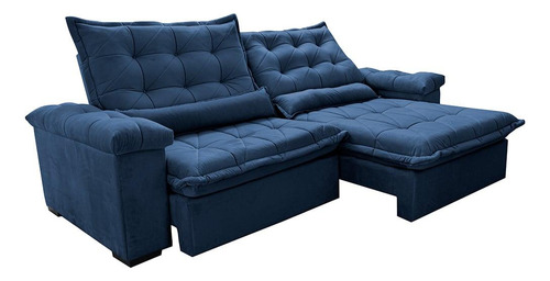 Sofá Retrátil 2,55m Cama Inbox Big Fresh. Com Softgel d40 Cor Azul