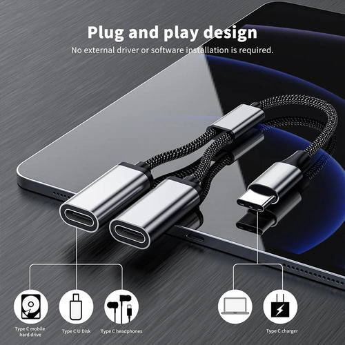 Cable Divisor Usb C Macho A Doble Usb C Hembra Para Tableta