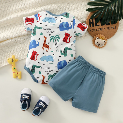 Conjunto De Verano Para Bebé Con Estampado De Dinosaurios Azul Acero 3-6 M
