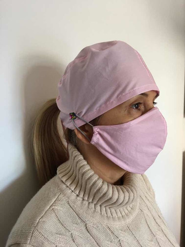 Imagem 2 de 6 de Kit 4 Un. Gorro Cirúrgico De Amarrar Com Botão Para Máscara
