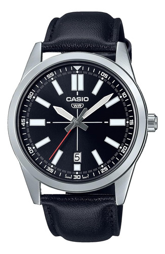 Casio Mtp-vd02l-1e Hombre Vestido Cuero Banda Esfera Negra R