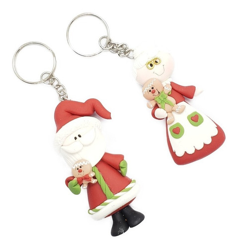 Llavero De Abuelita Y Santa Claus Navidad De Pasta+ L22