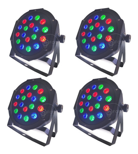 Kit 4 Canhão Led Refletor Par 64 18 Leds Cree 1w Rgb Dmx Djs