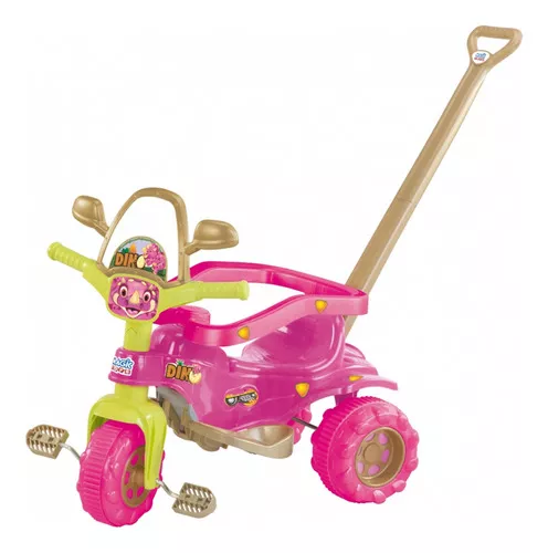 Motoca Infantil Triciclo Rosa com Empurrador