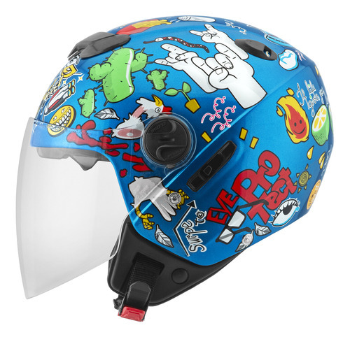Capacete Aberto Pro Tork New Atomic Universe Brilhante Preto Cor Azul Desenho Solid Tamanho do capacete 58