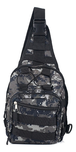 Morral Cruzado Tactico Tipo Militar C/ Sistema Molle Liviano Color Negro Camuflado