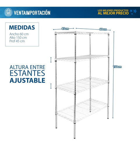 Estanteria 4 Estantes Metalico Cromado Rack Multiuso Cocina