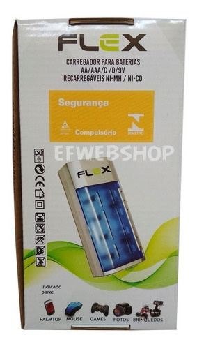 Imagem 3 de 4 de Carregador De Pilhas Aa Aaa C D 9v Flex Universal Led Fx C06