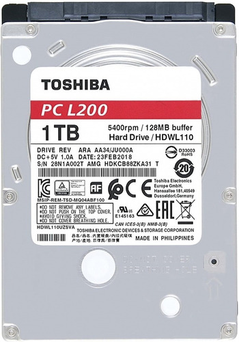 Disco Rígido Interno Toshiba Para Notebook 1tb Sata 3 5400