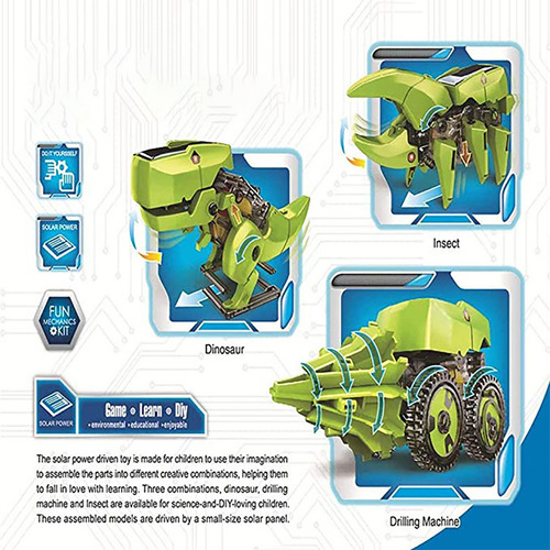 Dinosaurio Robot Solar De Ensamblados De 3 En 1 Para Niños