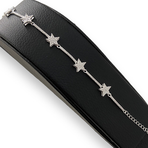 Pulsera Plata 925 Importada Estrellas Cristales Mujer Pave