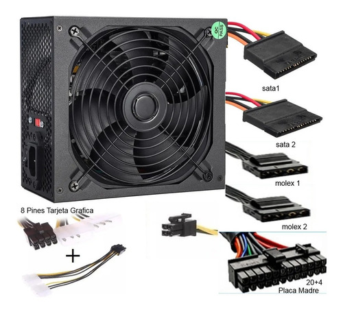 Fuente De Poder Atx 650w + Adaptador 8 Pines Tarjeta Grafica