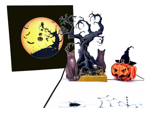 Gato Negro De Halloween Y Árbol Espeluznante 3d Pop Up...