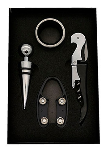 Set Vinos Accesorios Kit Vino Con Estuche 4 Piezas De Metal