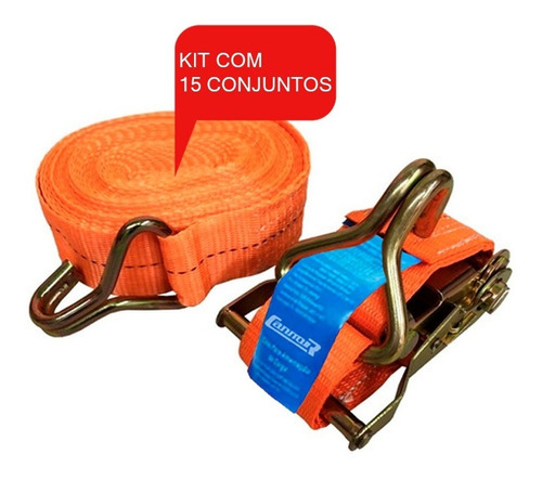 Kit 15 Cinta Catraca 1,5 Toneladas X 9mts Metros Gancho J 