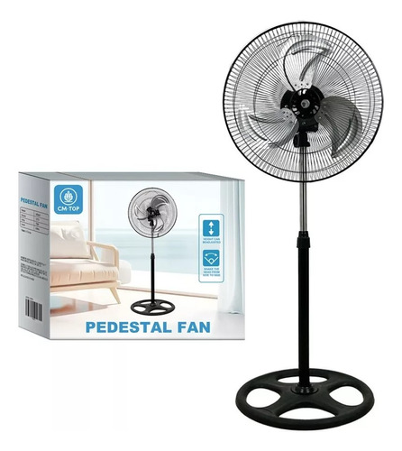 Ventilador De Pedestal Metalico Color De La Estructura Negro Color De Las Aspas Azul Ajustable Para Oficina Sala O Habitación 3 Velocidades