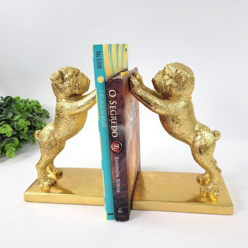 Aparador De Livro Cachorro Dourado Pet Decor 20x13x9cm