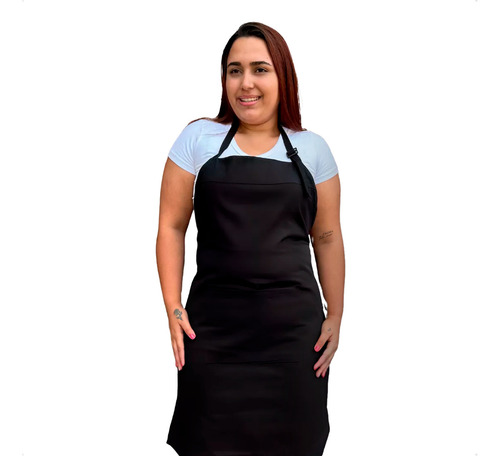 Avental Brim C/ Bolso Ajustador Garçom Uniforme Bar Chef Cor Preto Desenho Do Tecido Liso