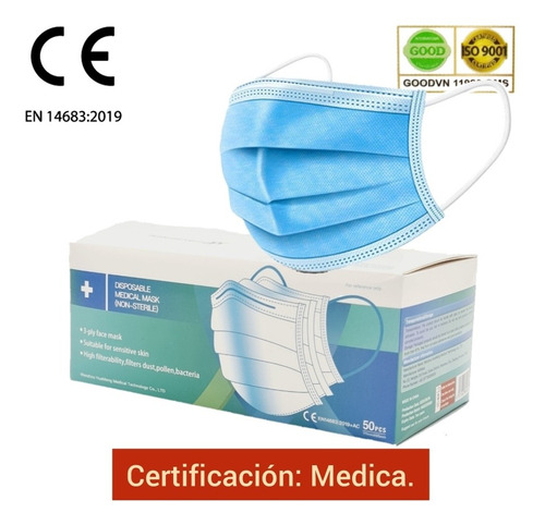 Mascarilla Desechable 50 Unidades Certificada 3 Capas