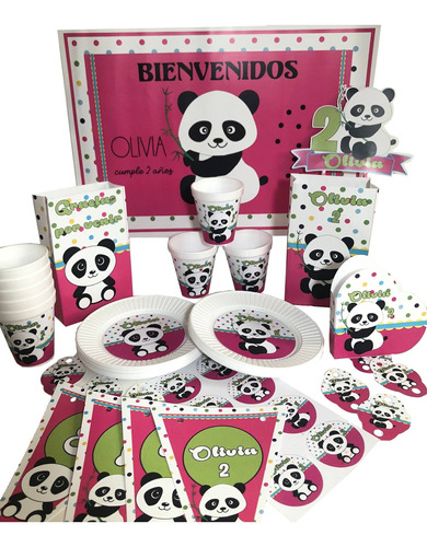 Cotillón Infantil Personalizado X 15 Panda Fucsia