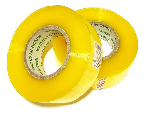 2 Fitas Durex Adesiva Transparente Larga 300m Para Embalagem Cor Amarelo Liso