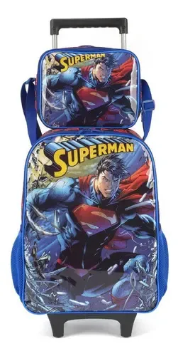 Kit Mochila De Rodinhas Lancheira Luxcel Super-man Azul | MercadoLibre