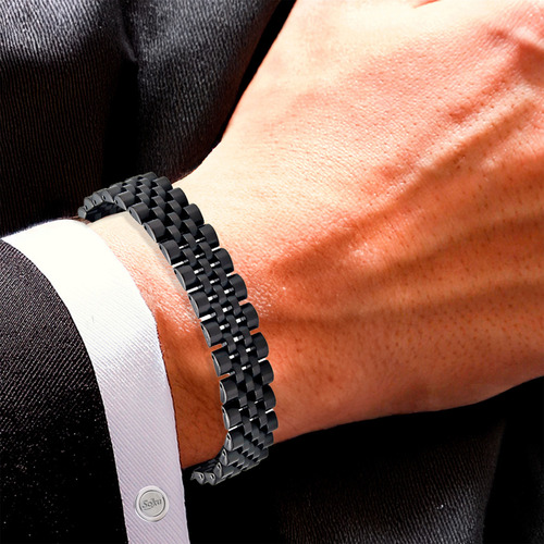 Soku Pulsera Brazalete Chapado Acero Inoxidable Premium Color Negro Largo 21 cm