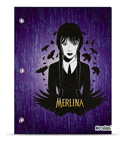 Carpeta Escolar N° 3 2 Tapas Merlina Addams Aros Mooving Color Violeta